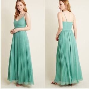 Modcloth Chiffon Pleated Maxi Dress size XL Seafoam Green Formal Bridesmaid Gown